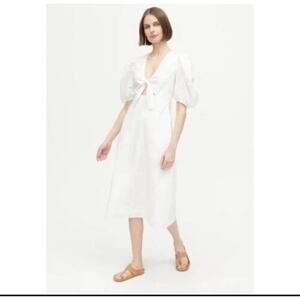 Rhode Women's Greer White Short Puff Sleeve Cutout Midi Dress Size 14